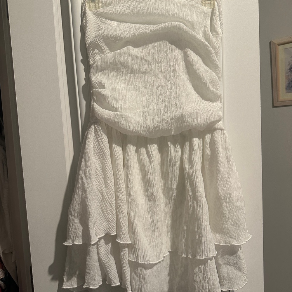 Cider Strapless White Ruffled Dress
